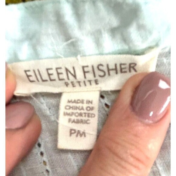Eileen Fisher Petite Turquoise PM Linen Gauze Pintuck Button Front Long Sleeve - Picture 11 of 12